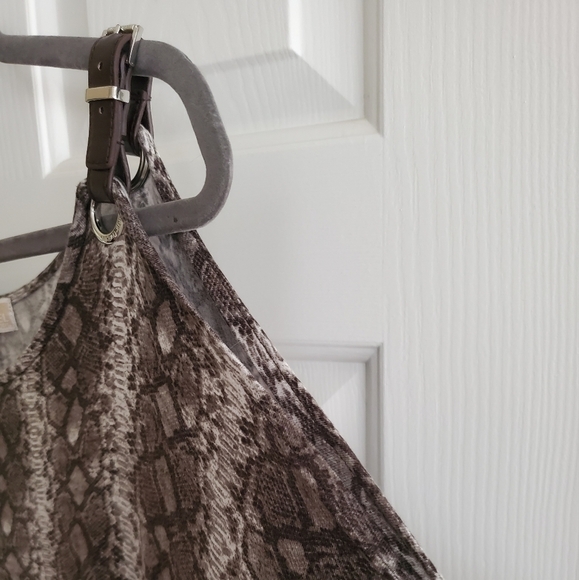 MICHAEL MICHAEL KORS Brown Snake Print Cold Shoulder 3/4 Ruched Sleeves size L - Picture 6 of 12